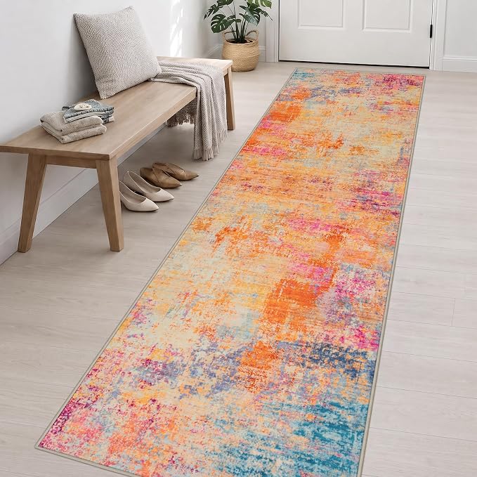 3x14 Washable Runner Rug：Modern Abstract Soft Carpet Galaxy Haze | For Hallway, Bedroom, Kitchen, Laundry, Bathroom,Door Mat,Modern Abstract,Machine washable,Non-Slip,Stain Resistant,Indoor