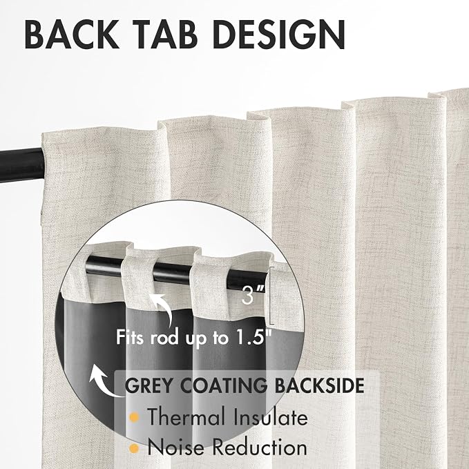 MIULEE 100% Blackout Curtains Linen Curtains & Drapes 90 Inches Long, Beige | 2 Panels, Full Black Out, Thermal Insulated, Room Darkening Window Curtains for Bedroom Living Room , Back Tab & Rod Pocket