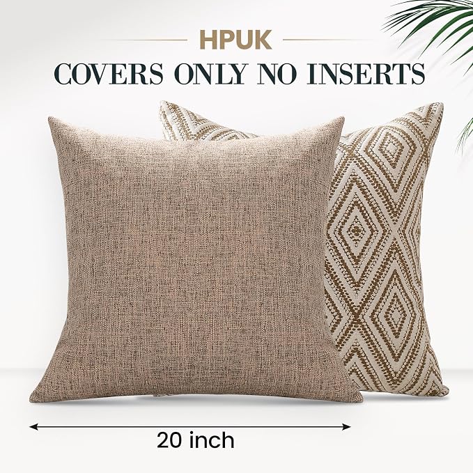 HPUK Throw Pillow Covers 20x20, Set of 4, Light Brown Couch Pillow Covers | Polyester fabric, patterned and solid designs, hidden zippers, machine washable, for sofas and beds, inserts not included