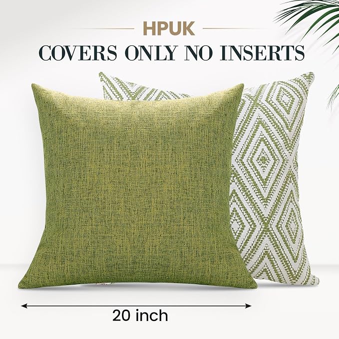 HPUK Throw Pillow Covers 20x20, 4 Pack, Green Textured Couch Pillow Covers | Polyester fabric, patterned and solid designs, hidden zippers, machine washable, for sofas and beds, inserts not included