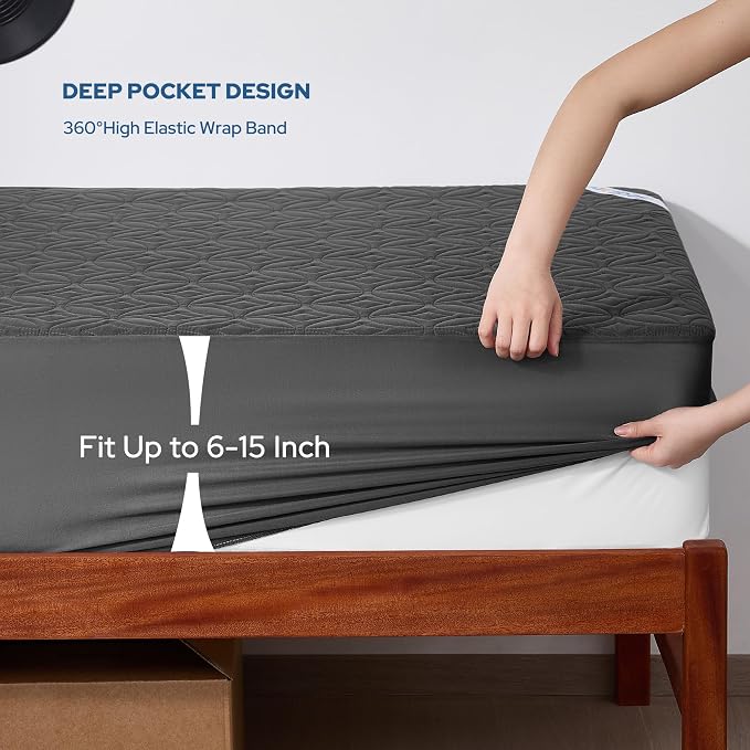 BEDLORE Waterproof Mattress Protector, Twin XL Size Mattress Pad | Deep Pockets Fit 6"-15" Mattresses, Soft Breathable Dirt-proof Bed Mattress Cover for Bedroom, College Dorm (Gray)