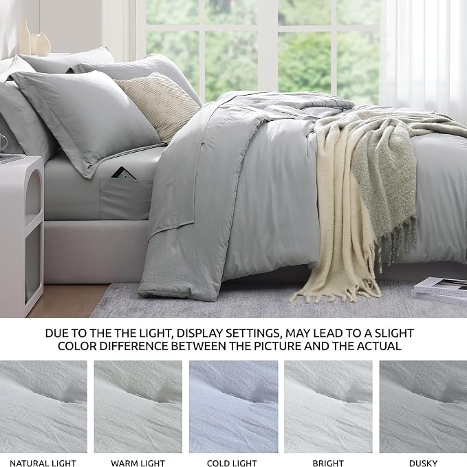 Full Size Comforter Sets-7 Pieces Ultra Soft Bed in a Bag Full Bedding Sets | Prewashed All Season Comforter with Sheets, Pillow Shams & Pillowcases,Light Grey