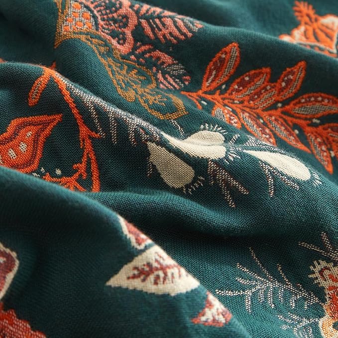 Boho Throw Blanket for Couch Sofa Bed, 100% Cotton Woven Quilt with Tassel 50”x60”, Super Soft Muslin Blanket with Floral Printed, Decorative Reversible Bed Blanket/Cover for All Seasons