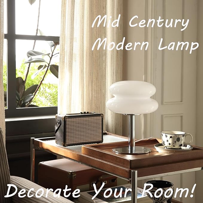 Glivpny Mushroom Table Lamp, Mid Century Modern Decor Lamp(White) | Cool Desk Lamps for Bedroom,Vintage Dimmable Bedside Small Cute Lamps, House Warming Gifts New Home Decor