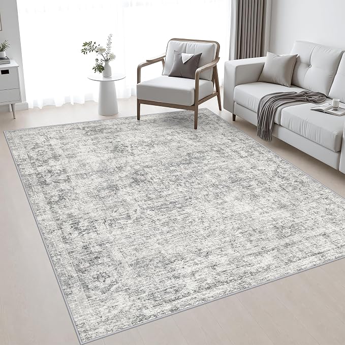 Area Rug Living Room: 4x6 Modern Washable Soft Carpet Black Grey | For Bedroom Dining Room Farmhouse Nursery Hallway Office,Modern Abstract,Machine washable,Non-Slip,Stain Resistant,Indoor