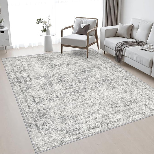 Area Rug Living Room: 4x6 Modern Washable Soft Carpet Black Grey | For Bedroom Dining Room Farmhouse Nursery Hallway Office,Modern Abstract,Machine washable,Non-Slip,Stain Resistant,Indoor