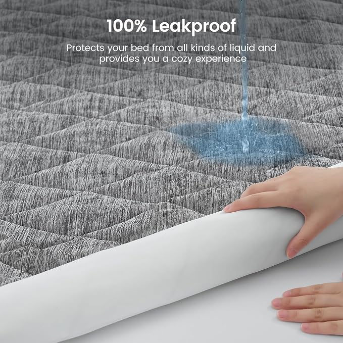 Cozy Bliss Leakproof Cooling Mattress Pad Twin XL, Q-Max>0.45 Soft Noiseless Breathable Mattress Protector, with Deep Pocket Fits 8–18 Inches for Summer Bed Hot Sleepers, Grey