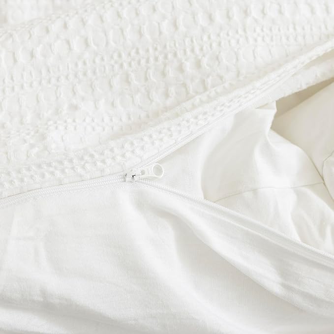 Dreamology Waffle Weave Duvet Cover Full Size,100% Cotton Waffle,3 Pieces | Duvet Cover Set with Zipper Closure, Soft Luxury Textured & Breathable Duvet Cover, Cotton Bedding Set (Cloud White)