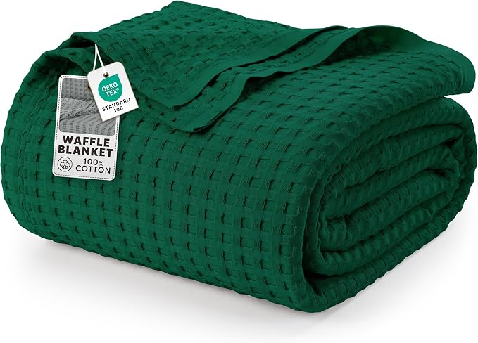 Utopia Bedding 100% Cotton Waffle Blanket Twin Forest Green, 90x72 Inch | Lightweight Breathable Cozy Summer Bed Blanket Home Decor Gift for Women and Men