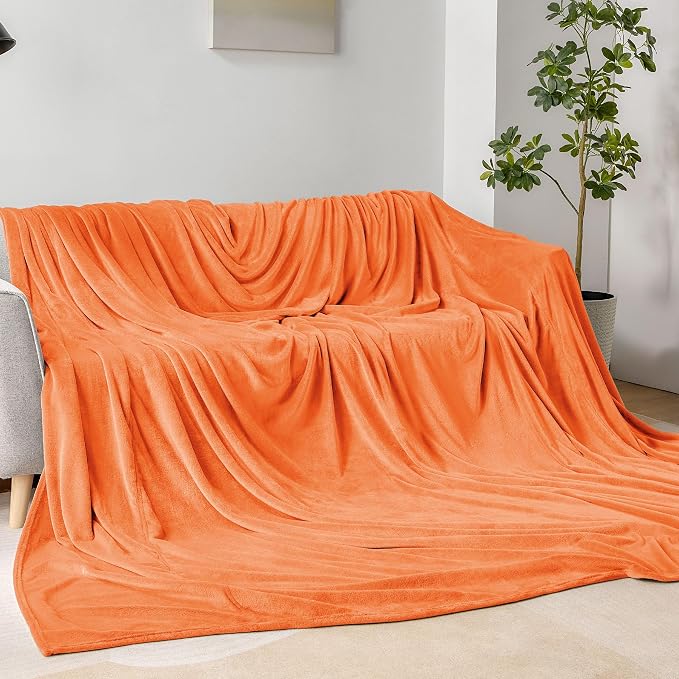 BEDELITE Fleece Blanket Soft Fall Oversized Bed Blanket Orange 120"x120" | Ultra Soft Fleece, Plush Microfiber, Lightweight Warmth, Fall Decor, Fade Resistant, Machine Washable, Perfect for Sharing