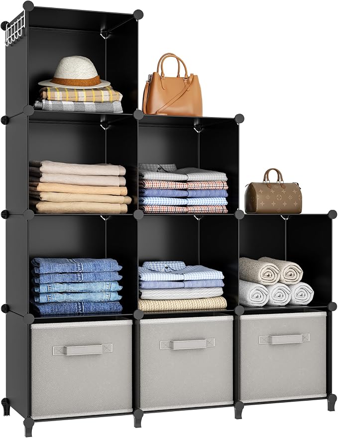 HOMIDEC Closet Organizers and Storage, 9 Cube Storage Organizer, Black | Portable Closet Organizer, Storage Cubes Shelves, for Bedroom, Kids Room, Bathroom, Wardrobe, Clothes Rack