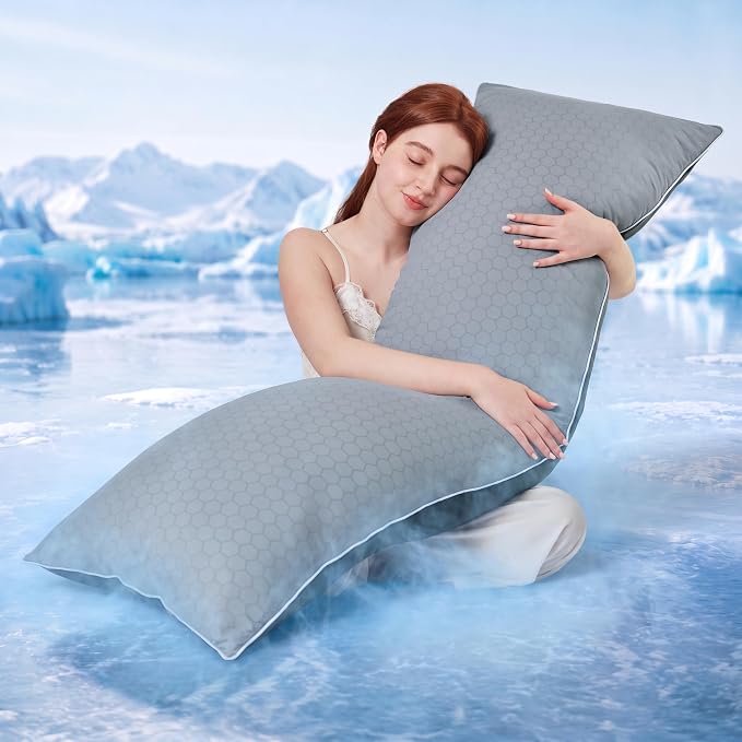 YZ HOME Cooling Body Pillow for Adults,Cold Touch Fabric(Dark Grey,20"x54") | Body Pillow for Side Sleeper,Shredded Memory Foam,Removable Washable Cover