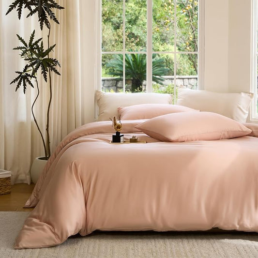 DOZ Duvet Cover Set, 100% Viscose derived from Bamboo, Organically Grown, Buttery Soft, Cooling Duvet Covers, High GSM, 1 Duvet Cover and 1 Pillowcase, 70"x90" (Blush, Twin/Twin XL)