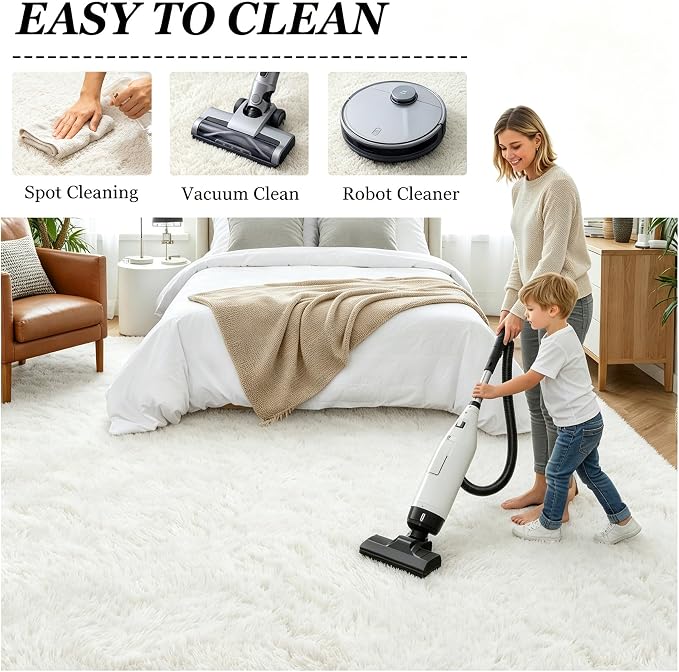 Area Rug Living Room Bedroom: 4x6 Fluffy Plush Shag Carpet Ivory | For Kids Room Playroom Nursery Home Decor,Ultra Soft,Non-Slip Non-Shedding,Fuzzy Plush,Large Indoor Floor Carpet,Easy Clean