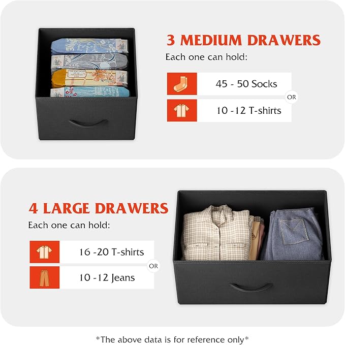 WLIVE Dresser for Bedroom, 7 Drawers, TV Stand, Rustic Brown | 7 roomy fabric drawers, Fits TVs up to 45 inch, Bedroom or living room, Wide storage design, Chest of drawers