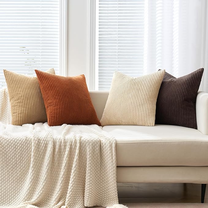 MIULEE Fall Decorative Throw Pillow Covers Chocolate Brown Rust 18x18 | Set of 4, Vintage Retro Fall Decor, Rich Chocolate Palette, Boho Farmhouse Cushion Covers for Couch Bed Sofa Living Room