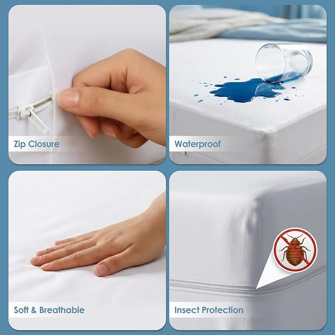 Bulk 10-Pack Hotel King Size Mattress Encasement 100% Waterproof | Commercial Zippered Mattress Protector, 6-Sided, 13" Deep, Designed for Resorts and Motels, Bed Bug & Dust Mite Resistant