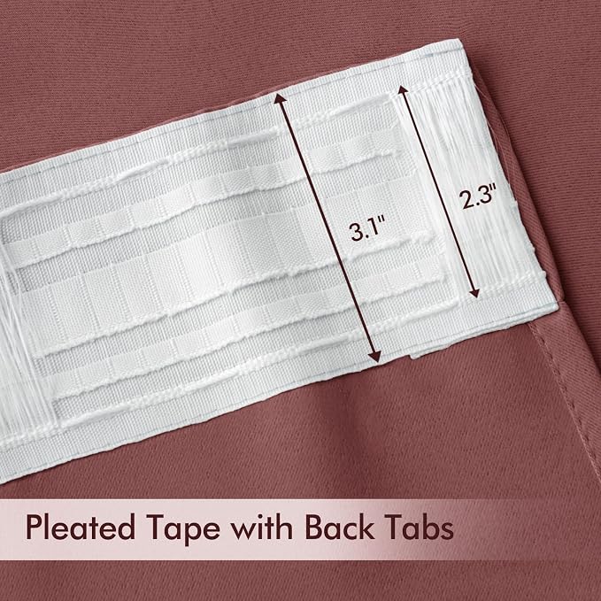 MIULEE Dusty Rose Back Tab Blackout Curtains 52x108 Inch Long 2 Panels Set | Rod Pocket Pinch Pleated, Thermal Insulated, Bedroom Living Room Darkening Privacy Drapes, Extra Long Light Blocking Curtains