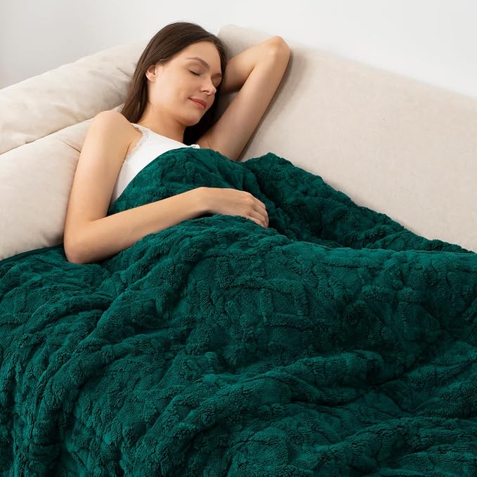 Sherpa Weighted Blankets for Sleeping Queen 60" x 80" 15 lbs Green | Relax Body & Mind, Even Weight Distribution, Dual Sided Soft Heavy Throw Blankets, Jacquard Knitted, Chunky Fluffy, Warm Hug