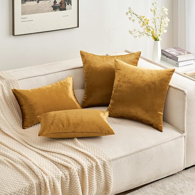 MIULEE Velvet Throw Pillow Covers 12x12 Inch Pack of 2 Dark Gold | Soft Solid Small Decorative Pillow Covers, Modern Luxury Home Decor, for Couch Chair Sofa Bedroom Livingroom Car