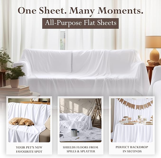 Twin XL Size Flat Sheet Only, Ultra Soft & Breathable Hotel Sheets, White | Hotel Bedding, Cooling Comfort, Smooth Feel, Wrinkle & Fade Resistant, Easy Care, Long-Lasting, Machine Washable, OEKO-TEX