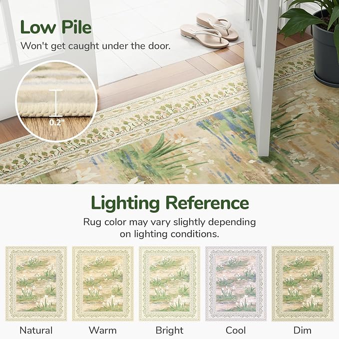 Washable Area Rugs 9 x 12 for Living Room,Large Carpet Beige Sage | Durable Stain Resistant,Kid Pet Friendly,Compatible with All Vacuums,0.25inch Low Pile for Bedroom Dining Room Home Office