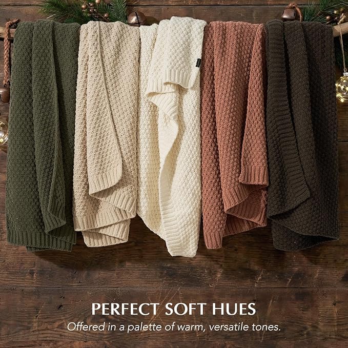 EVERGRACEHOME Chunky Chenille Knit Throw Blanket, 50 x 60, Cocoa Brown | Sculpted Moss Stitch, Chic Modern Farmhouse, All-Season Warmth, OEKO-TEX® Certified, Elegant Blanket for Couch, Bed, Sofa