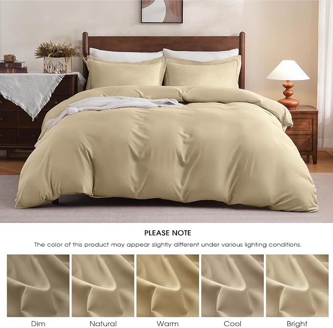 FreshCulture Twin Duvet Cover - 2 Pieces Microfiber Duvet Cover Set with Zipper Closure - Lightweight & Easy Care - 1 Comforter Cover & 1 Pillow Sham - Comforter Not Included (Beige)