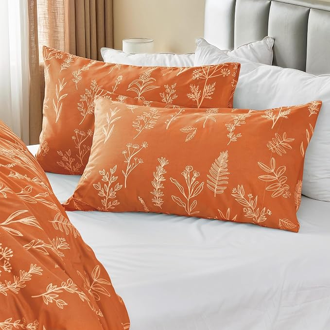 MUXHOMO Duvet Cover Twin/Twin XL Size Set, Reversible Floral Forest Carame Duvet Cover with Zipper Closure, 2 Pieces Botanical Patterns Soft Microfiber Bedding Set with 4 Ties (68"x90", 1 Pillow Case)