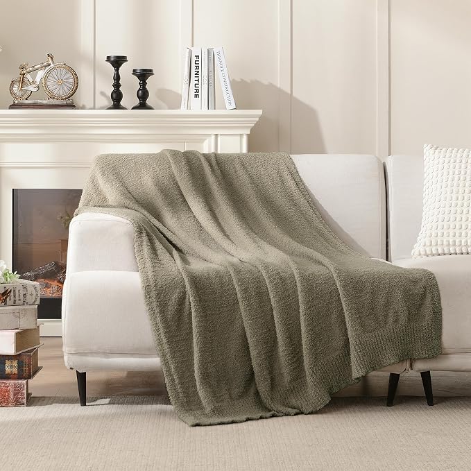 JOOJA Taupe Throw Blanket for Bed, Super Soft Knit Boucle Blankets, Cozy Fleece Fuzzy Fluffy Plush Chenille Throws Blanket for Couch, Sofa, 60 x 80 inches