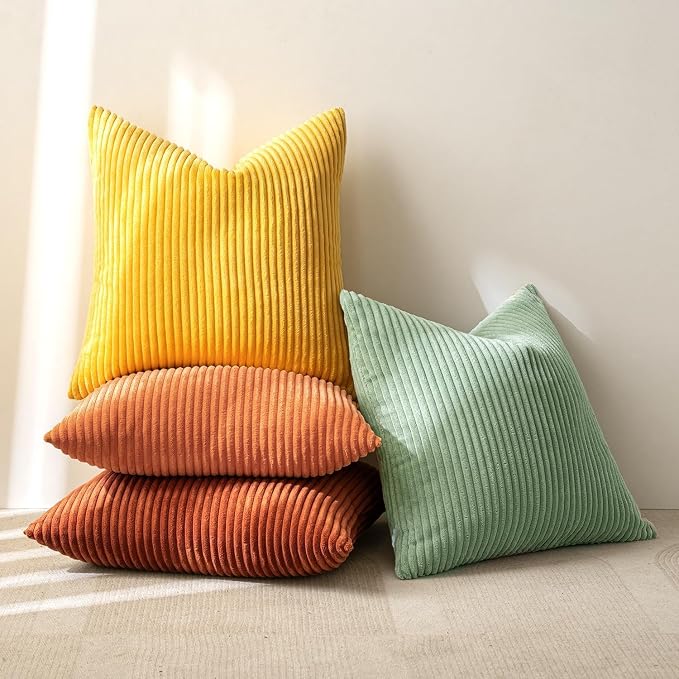 MIULEE Fall Decorative Throw Pillow Covers Yellow Rust Green 24x24 | Set of 4, Vintage Retro Fall Decor, Mix and Match Color Clash Design, Vibrant Cushion Covers for Sofa Couch Bed Living Room