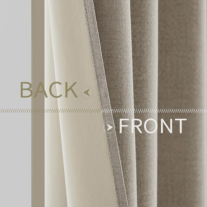 MIULEE 100% Blackout Linen Curtains for Bedroom 52x108 Inches Pebble Taupe | Room Darkening, Light Blocking, Thermal Insulated, Grommet Top, Linen Textured, Window Curtains for Living Room, 2 Panels