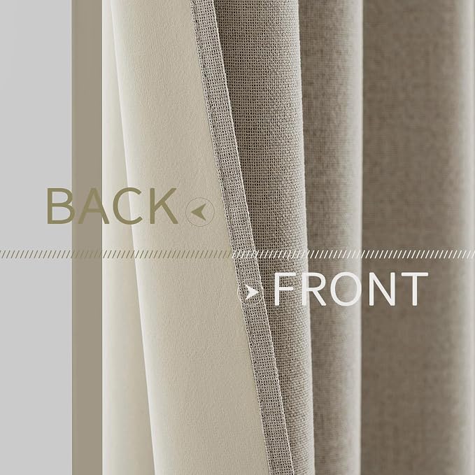 MIULEE 100% Blackout Linen Curtains for Bedroom 52x45 Inches Pebble Taupe | Room Darkening, Light Blocking, Thermal Insulated, Grommet Top, Linen Textured, Window Curtains for Living Room, 2 Panels
