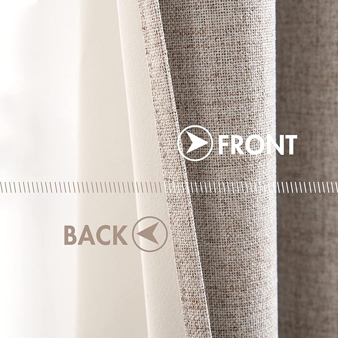 MIULEE 100% Blackout Linen Curtains for Bedroom 42x90 Inches Khaki | Room Darkening, Light Blocking, Thermal Insulated, Grommet Top, Linen Textured, Window Curtains for Living Room, 2 Panels