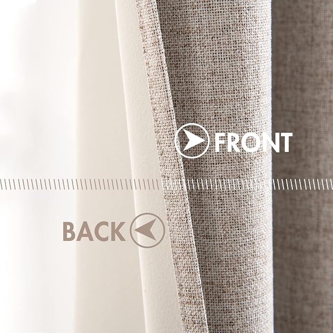 MIULEE 100% Blackout Linen Curtains for Bedroom 52x120 Inches Khaki | Room Darkening, Light Blocking, Thermal Insulated, Grommet Top, Linen Textured, Window Curtains for Living Room, 2 Panels