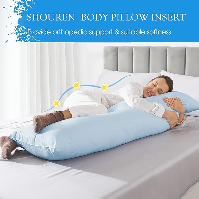 SHOUREN Large Body Pillow,Long Bed Pillow for Adults,20x54in | Breathable,sweat-absorbing,skin-friendly,medium firmness for side sleepers,multiple application