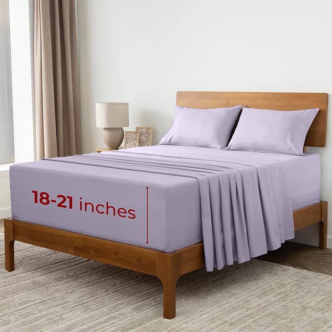 Mellanni Iconic 4-Piece, Ultra Soft Sheet Set (Queen, Lavender) | 10M+ Sleepers. Lab-tested: Sleeps Cool, Stays Bright, Strong, Smooth. Good Housekeeping Best Bedding, 7 yrs running.