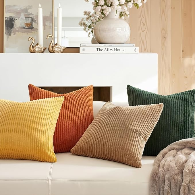 Topfinel Set of 4 Mordern Nordic Boho Farmhouse Cushion Covers Green Rust Throw Pillow Covers 22x22 Inch Soft Corduroy Fall Home Decor for Couch Bed Sofa Living Room