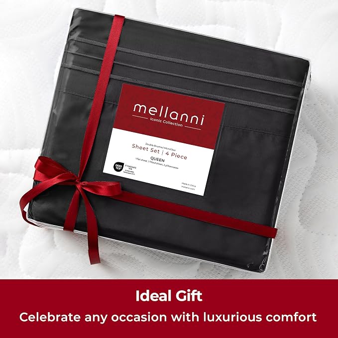 Mellanni Iconic 3-Piece, Ultra Soft Sheet Set (Twin XL, Black) | 10M+ Sleepers. Lab-tested: Sleeps Cool, Stays Bright, Strong, Smooth. Good Housekeeping Best Bedding, 7 yrs running.