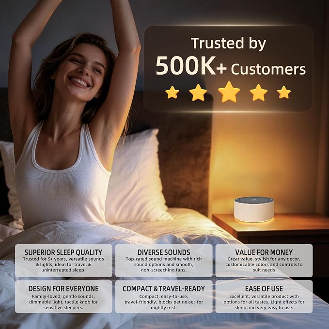 Kipcush White Noise Machine for Baby & Adults, 30 Soothing Sounds, Sleep Sound Machine with 8 Color Night Light, Memory Function, White Noise for Sleeping, Nursery, Office, Travel & Relaxation