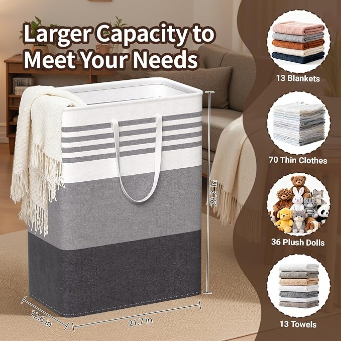 WOWBOX 2 Pack Laundry Baskets, Collapsible Dirty Clothes Laundry Hampers | with Reinforced Handles, Waterproof Coating, 2 Pack for Clean & Dirty Clothes, for Bedroom, Bathroom, Dorm (125L Grey)