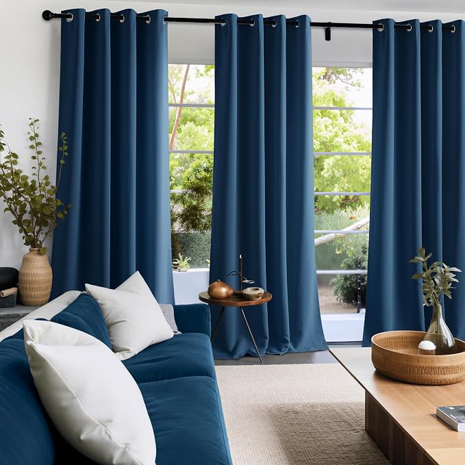 NICETOWN Morrocan Blue Decor Room Darkening Curtains 63 Inches Long 2 Panel | For Living Room, For Nursery, Thermal Insulated, Blackout Drapes, Grommet, Noise Reducing, Window Curtains
