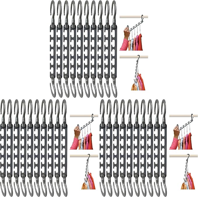 Wonder Hanger Max 30-Pack Space Saving Hangers, Reinforced Hooks Swivels 360°, Cascading Hanger, College Dorms & Storage Closet Organizer, Fully Assembled – Grey