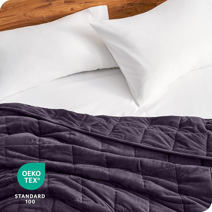 Bare Home Minky Fleece Weighted Blanket (Eggplant, 80"x87" 25lbs) | King Size for Adults, Minky Fleece, Premium Heavy Blanket Nontoxic Glass Beads