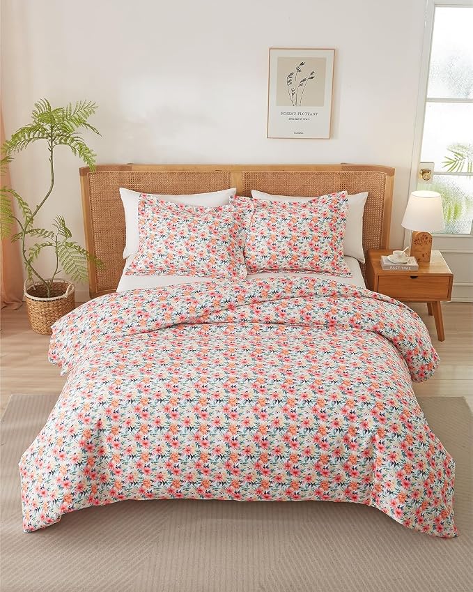 Duvet Cover King Size - Floral Duvet Cover - 3 Piece - Blush Bouquet | Soft Floral Duvet Cover 104 x 90 with 2 Pillow Shams, Zipper Closures & Ties, Floral Bedding for Women, Men, Kids & Teens