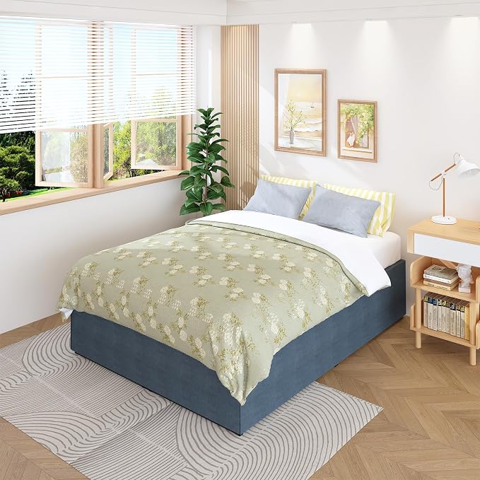 Lutown-Teen 18 Inch Full Size Bed Frame with Cover Skirt, Heavy Duty Metal | Full Platform Bed Frame No Box Spring Needed, Easy Assembly, Noise Free, Black and Blue