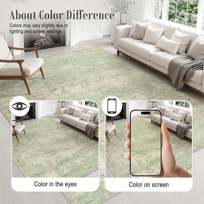 3x8 Washable Runner Rug：Modern Abstract Soft Carpet Green Cream | For Hallway, Bedroom, Kitchen, Laundry, Bathroom,Door Mat,Modern Abstract,Machine washable,Non-Slip,Stain Resistant,Indoor