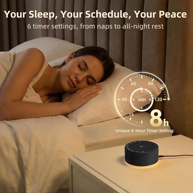 Kipcush White Noise Machine for Baby & Adults, 30 Soothing Sounds, Soft Non-Glare Nursery Lamp, 8 Color Night Lights, Memory Function (Angel V2 Black, Standard)