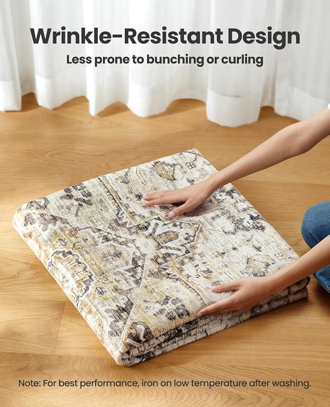 AMADA HOMEFURNISHING Washable Area Rug, Low-Profile Large Area Rug with Non-Slip Backing & Durable Edge Binding, Vintage Large Rugs for Living Room, Bedroom, Dinning Room, 8x10, Grey/Beige