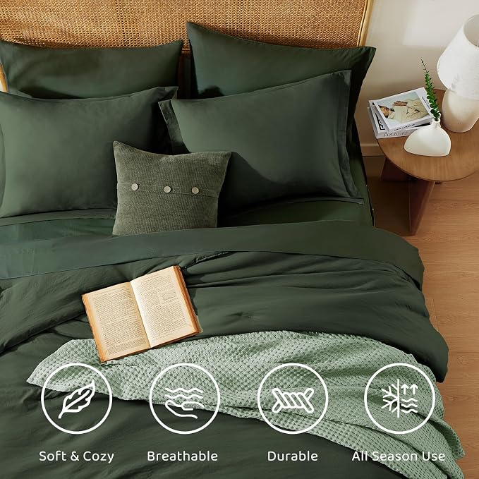 California King Size Comforter Set- 7 Pieces Bed in a Bag King Bedding Sets | Prewashed All Season Comforter with Sheets, Pillow Shams & Pillowcases,Deep Green